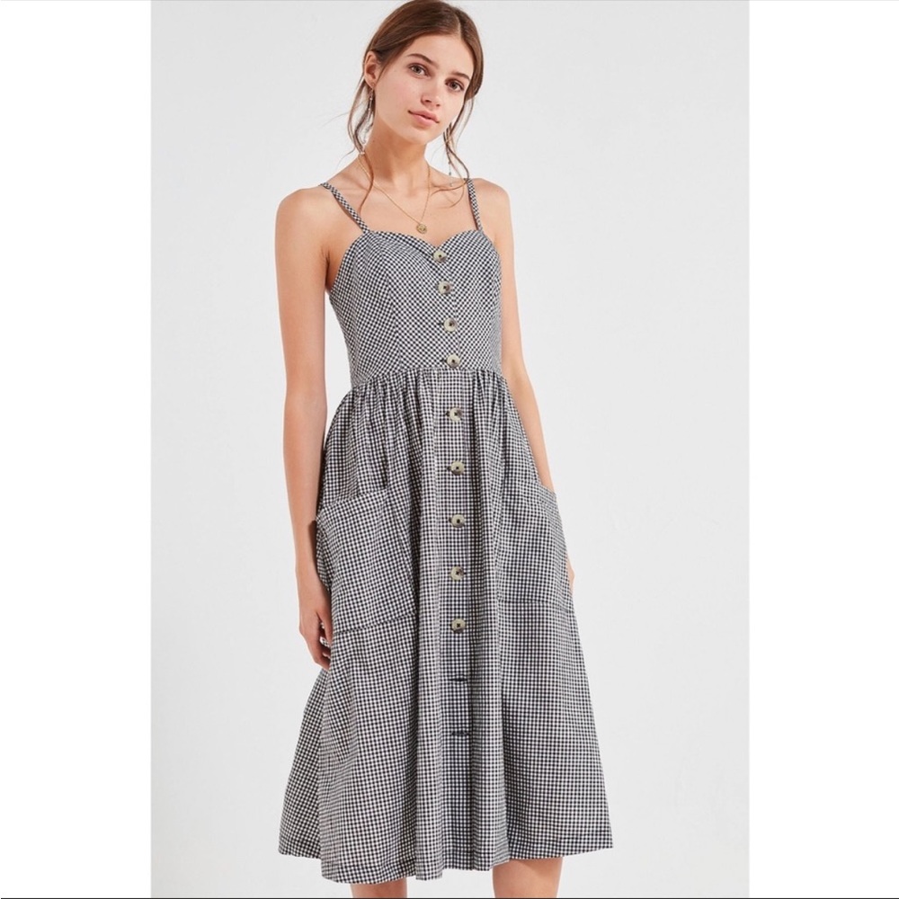 NWOT BDG black and white gingham cotton midi dress